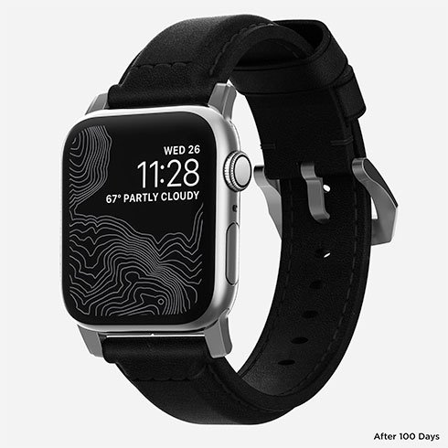 Kožený remienok Nomad pre Apple Watch 42/44 mm, čierno/strieborný