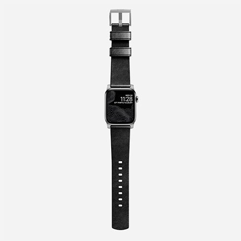 Kožený remienok Nomad pre Apple Watch 42/44 mm, moderný čierno/strieborný