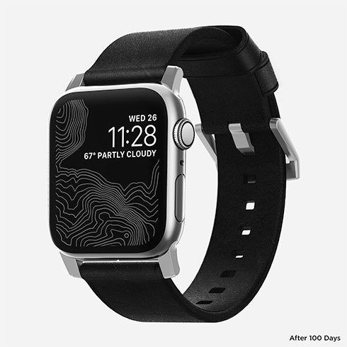 Kožený remienok Nomad pre Apple Watch 42/44 mm, moderný čierno/strieborný