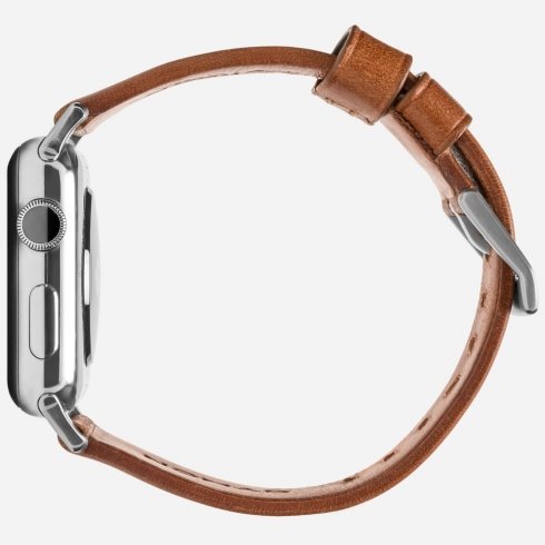 Kožený remienok Nomad pre Apple Watch 42/44 mm, moderný hnedo/strieborný