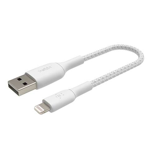 Opletený kábel Belkin USB-A na Lightning 15cm, biely