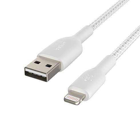 Opletený kábel Belkin USB-A na Lightning 15cm, biely