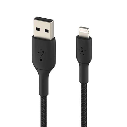 Opletený kábel Belkin USB-A na Lightning 15cm, čierny
