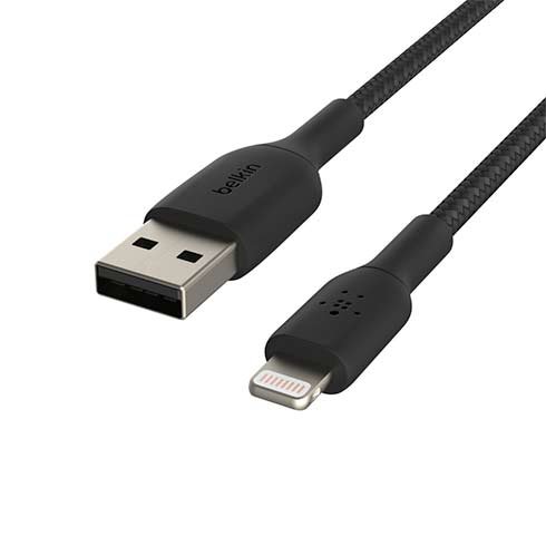 Opletený kábel Belkin USB-A na Lightning 15cm, čierny