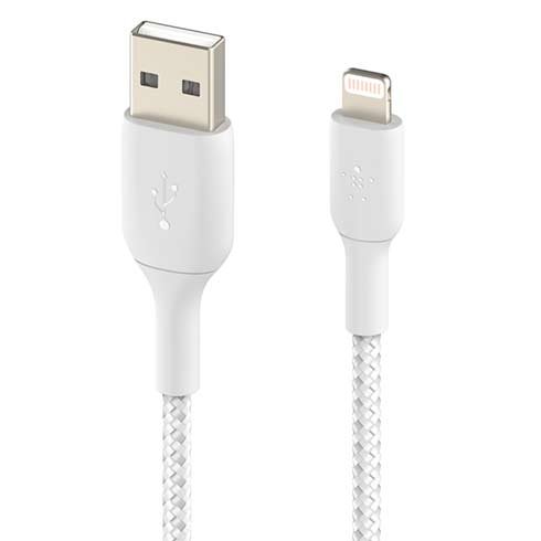 Opletený kábel Belkin USB-A na Lightning 1m, biely