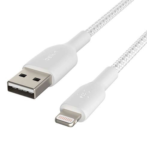 Opletený kábel Belkin USB-A na Lightning 3m, biely