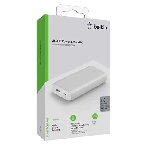 Powerbank Belkin boost charge USB-C PD 20K s káblom USB-C, biely