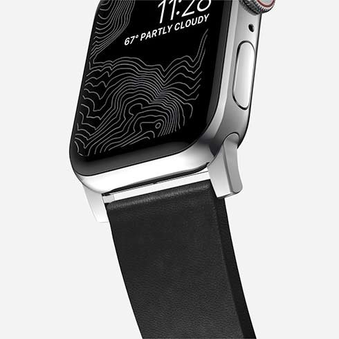 Športový kožený remienok Nomad pre Apple Watch 42/44 mm, čierno/strieborný