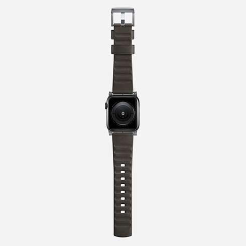 Športový kožený remienok Nomad pre Apple Watch 42/44 mm, mocha/strieborný