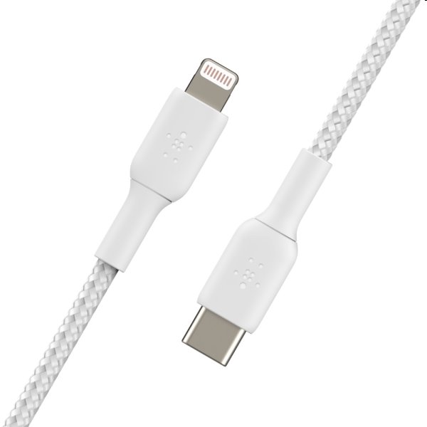 Nylonový pletený kábel Belkin USB-A na Lightning 1m, biely
