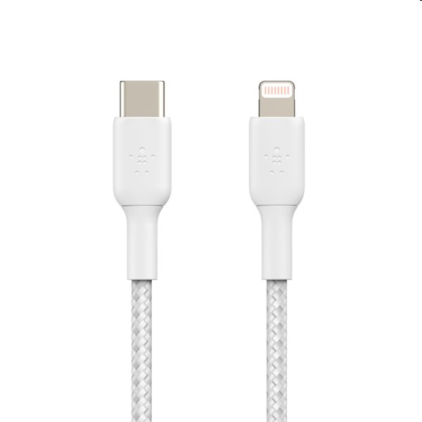 Nylonový pletený kábel Belkin USB-A na Lightning 1m, biely