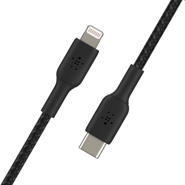 Nylonový pletený kábel Belkin USB-A na Lightning 1m, čierny