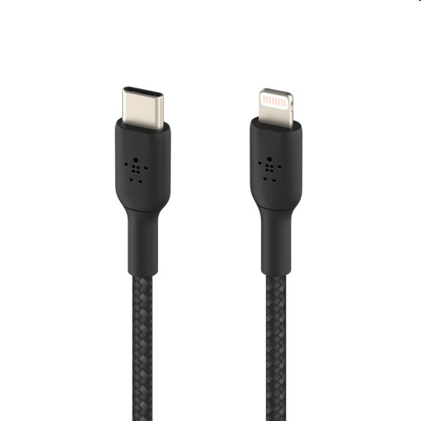 Nylonový pletený kábel Belkin USB-A na Lightning 1m, čierny