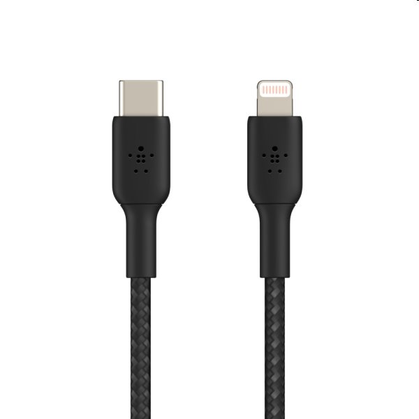 Nylonový pletený kábel Belkin USB-A na Lightning 2m, čierny