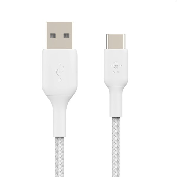 Nylónový pletený kábel Belkin USB-A na USB-C 1m, biely