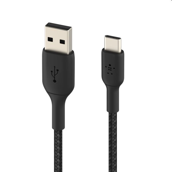 Nylónový pletený kábel Belkin USB-A na USB-C 2m, čierny