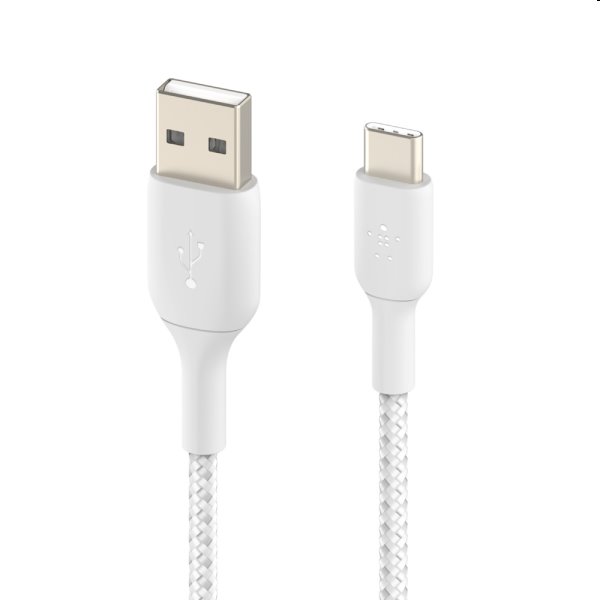 Nylónový pletený kábel Belkin USB-A na USB-C 3m, biely
