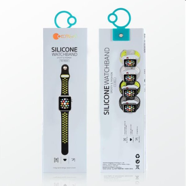 Silikónový športový remienok COTEetCI pre Apple Watch 42/44/45mm, čierny/žltozelený
