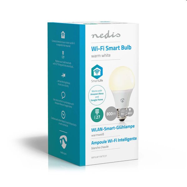 Smart LED žiarovka Nedis A60 9W E27 800lm