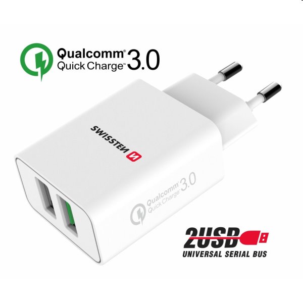 Nabíjačka Swissten 2x USB QC 3.0 + USB 23W, biela, eco balenie