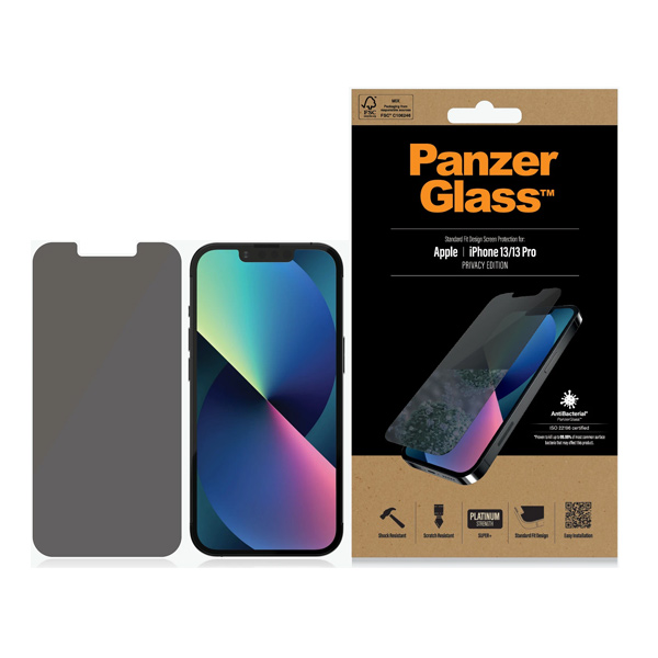 Ochranné temperované sklo PanzerGlass Standard Fit AB s privátnym filtrom pre Apple iPhone 13/13 Pro, transparentné