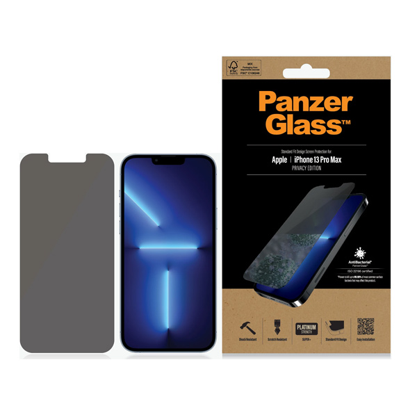 Ochranné temperované sklo PanzerGlass Standard Fit AB s privátnym filtrom pre Apple iPhone 13 Pro Max, transparentné