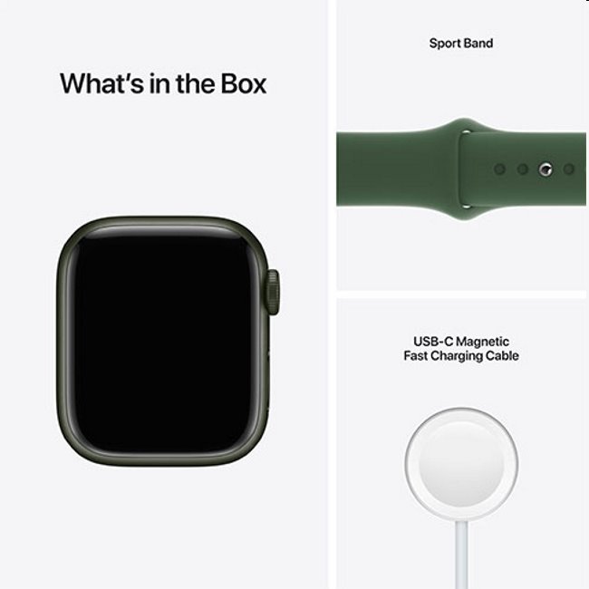 Apple Watch Series 7 GPS, 45mm zelená , hliníkové puzdro so športovým remienkom zelená - štandardná veľkosť