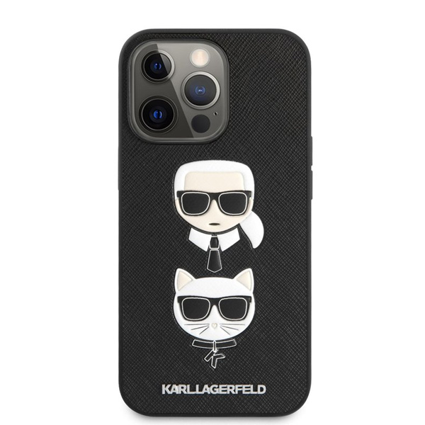 Zadný kryt Karl Lagerfeld PU Saffiano Karl and Choupette Heads pre iPhone 13 Pro, čierna
