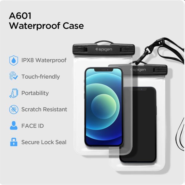 Univerzálne vodeodolné puzdro Spigen Velo A601 pre smartfóny, 2 kusy, transparentná