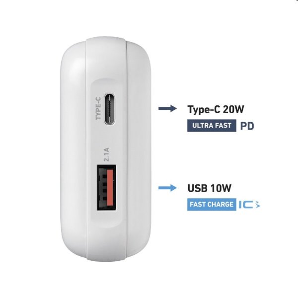 SBS Powerbank 10000 mAh, USB/USB-C PD 20 W, biela
