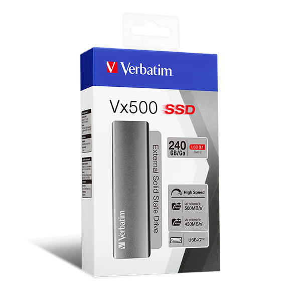 Verbatim SSD disk 240 GB Vx500, USB 3.1 Gen 2 Solid State Drive externý, sivý