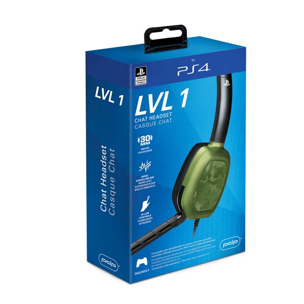 Káblový headset PDP LVL1 Chat pre Playstation 4, Camo Green