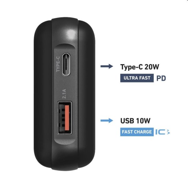 SBS Powerbank 10000 mAh, USB/USB-C PD 20 W, čierna
