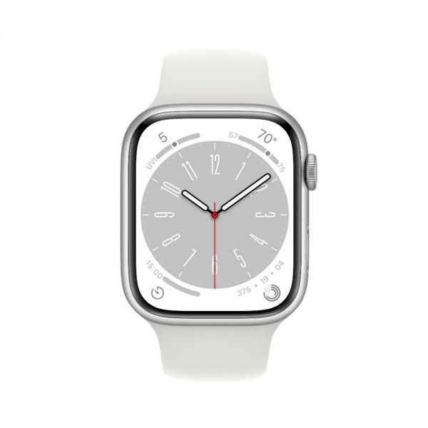 Apple Watch Series 8 GPS 45mm strieborná , hliníkové puzdro so športovým remienkom biela