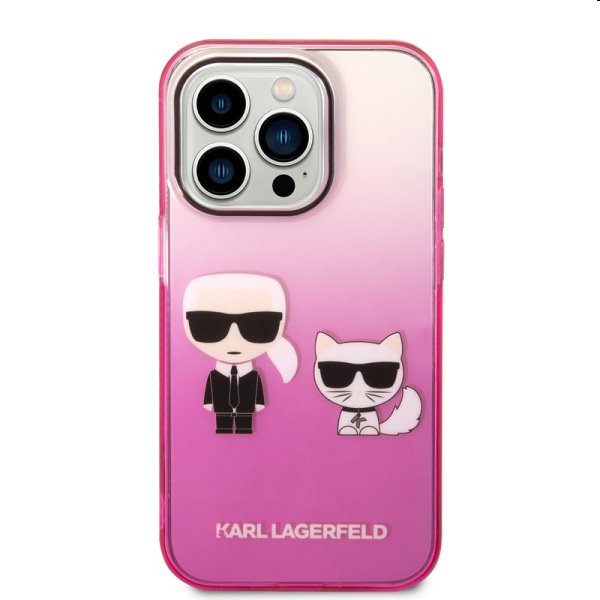 Zadný Karl Lagerfeld Gradient Karl and Choupette for iPhone 14 Pro, ružová
