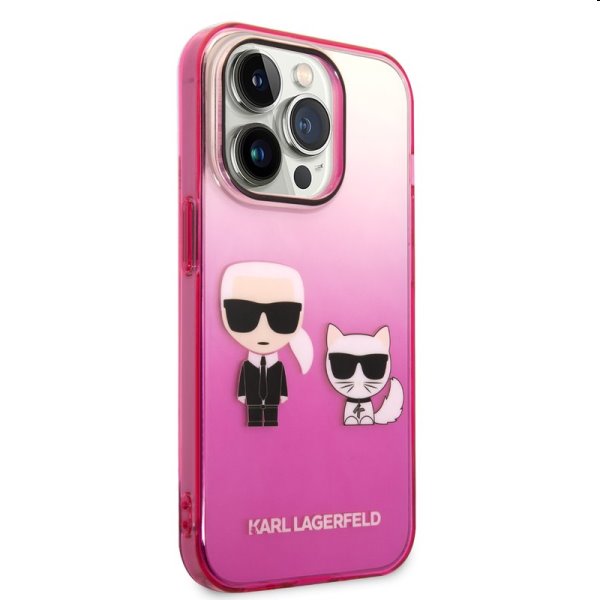 Zadný Karl Lagerfeld Gradient Karl and Choupette for iPhone 14 Pro, ružová