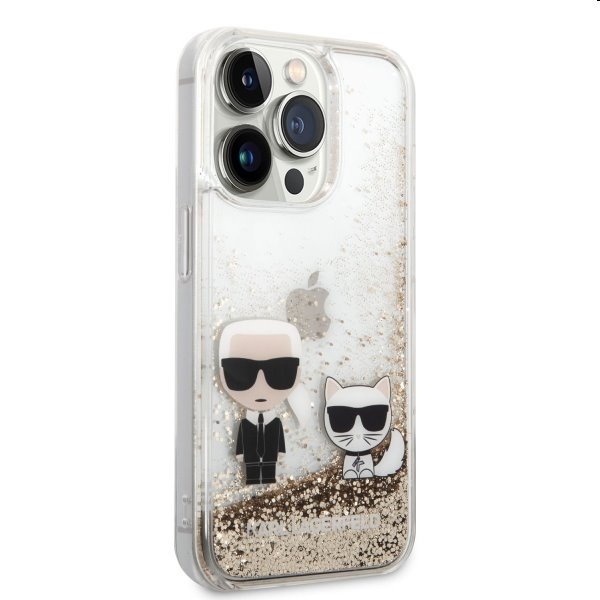 Puzdro Karl Lagerfeld Liquid Glitter Karl and Choupette pre Apple iPhone 14 Pro Max, zlaté