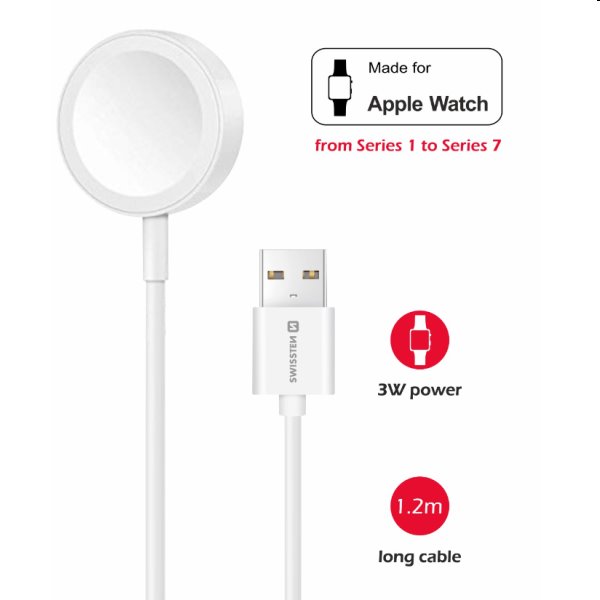 Swissten Nabíjací magnetický kábel pre Apple Watch USB-A 1,2 m, biela
