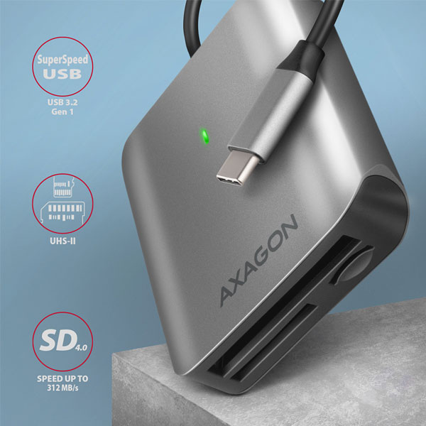 AXAGON CRE-S3C Externá čítačka kariet USB-C 3.2 Gen 1, 3-slot & lun SD/microSD/CF, podpora UHS-II