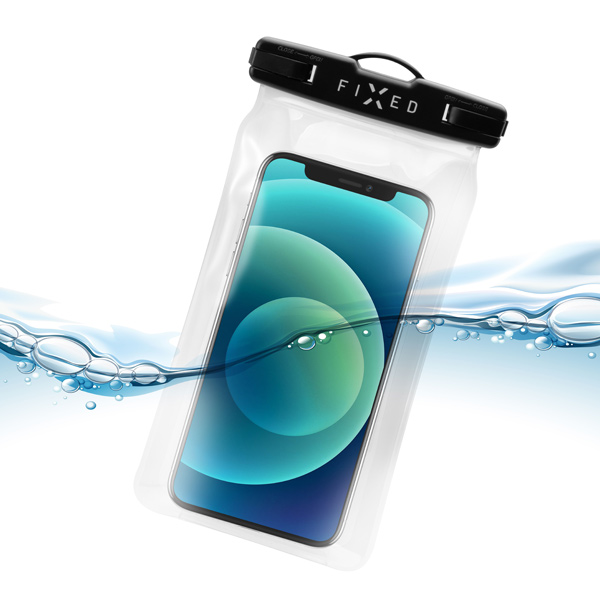 Vodeodolné plávajúce puzdro na mobil FIXED s kvalitným uzamykacím systémom a certifikáciou IPX8, čierna