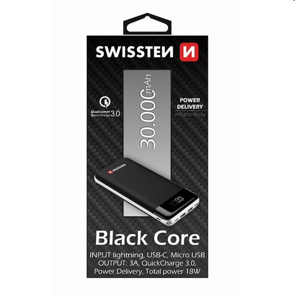 Swissten Black Core Slim Powerbank 30.000 mAh + Popsockets PopMount Car Vent Hibiscus Sport