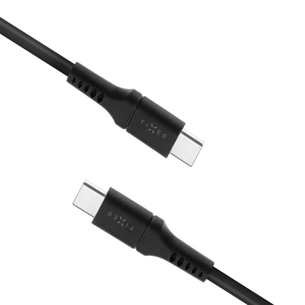 FIXED Dátový a nabíjací Liquid silicone kábel USB-C/USB-C, PD, 1,2 m, čierny