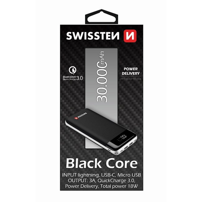 Swissten čierna Core Slim powerbanka 30000 mAh a Playstation 5 Icons Light USB