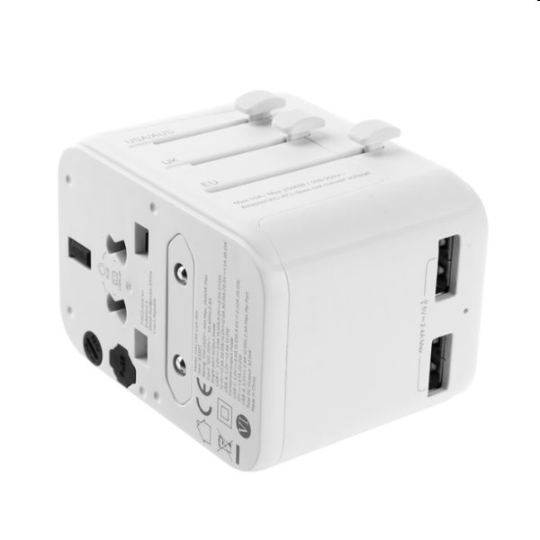 FIXED Cestovný adaptér pre EU, UK, USA/AUS s 1 x USB-C a 2 x USB výstupom, GaN, PD 30 W, biela