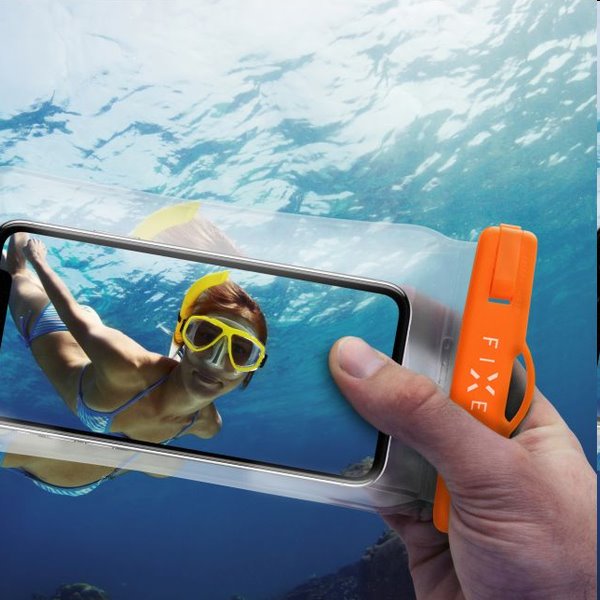 FIXED Vodeodolné plávajúce puzdro na mobill s kvalitným uzamykacím systémom a certifikáciou IPX8, oranžové