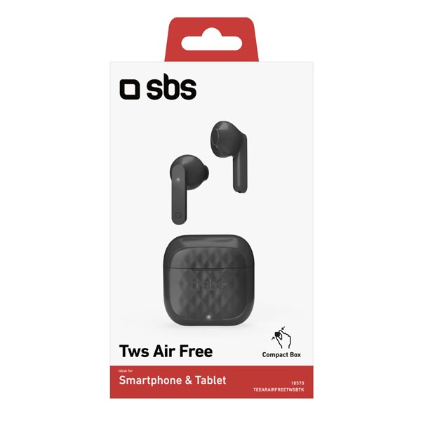 SBS Bezdrôtové slúchadlá TWS Air Free s nabíjacím puzdrom 250 mAh, čierna