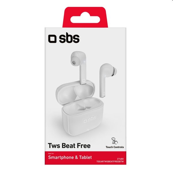SBS Bezdrôtové slúchadlá TWS Beat Free s nabíjacím puzdrom 200 mAh, biela