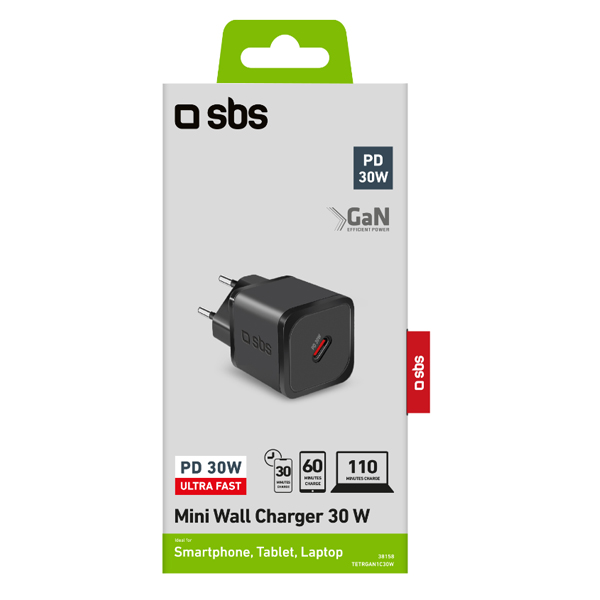 SBS Cestovný adaptér Mini USB-C, GaN, 30 W, PD, čierna