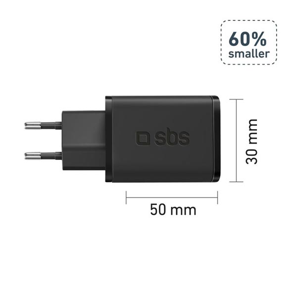 SBS Cestovný adaptér Mini USB-C, GaN, 45 W, PD, čierna