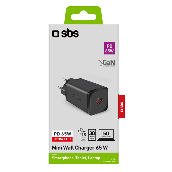 SBS Cestovný adaptér Mini USB-C, GaN, 65 W, PD, čierna